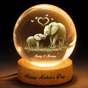 Elephant Mom and Kids - Personalized Crystal Ball LED Night Light