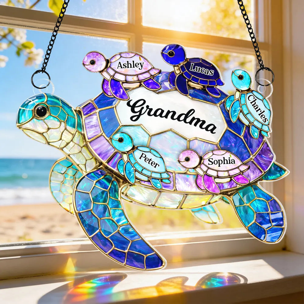 Turtle Pattern Roller For Mom Grandma - Personalized Hanging Window Suncatcher