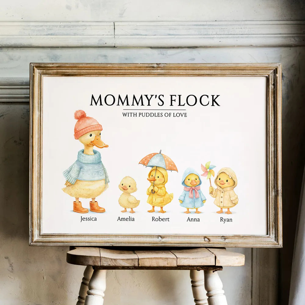 Grandma's Flock with Puddles of Love - Personalised Poster