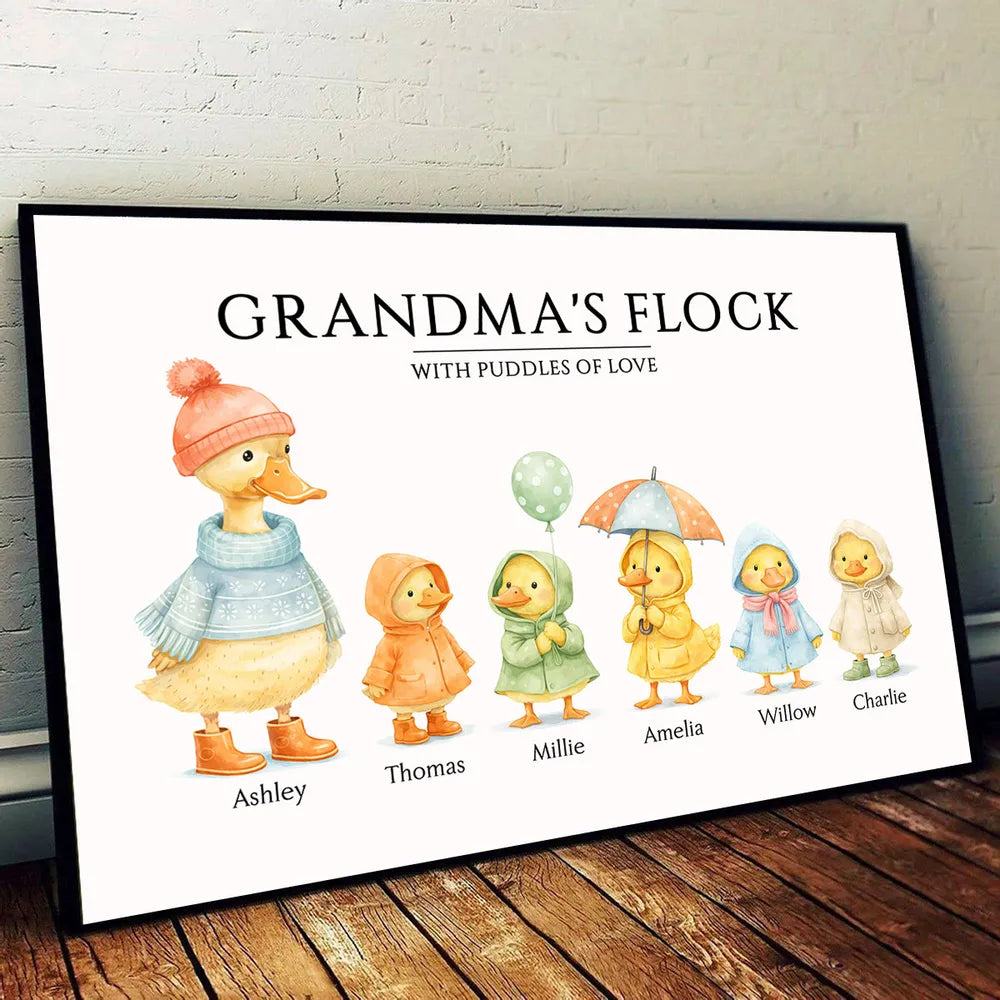Grandma's Flock with Puddles of Love - Personalised Poster
