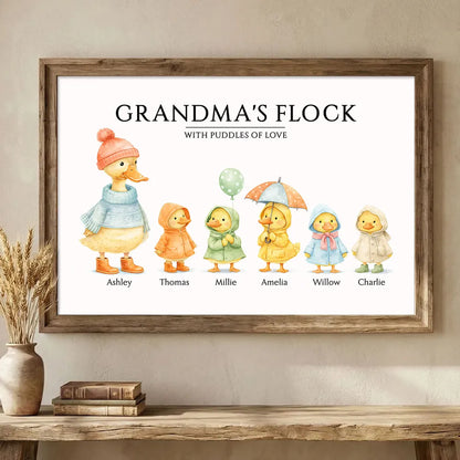 Grandma's Flock with Puddles of Love - Personalised Poster