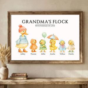 Grandma's Flock with Puddles of Love - Personalised Poster