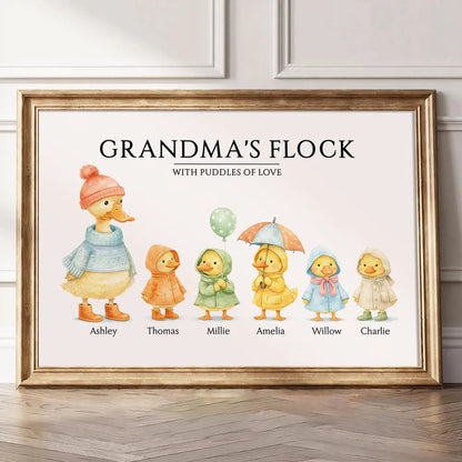 Grandma's Flock with Puddles of Love - Personalised Poster