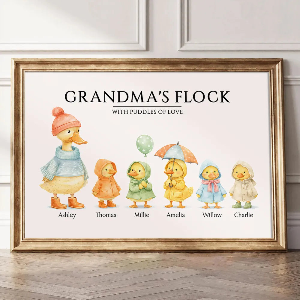 Grandma's Flock with Puddles of Love - Personalised Poster