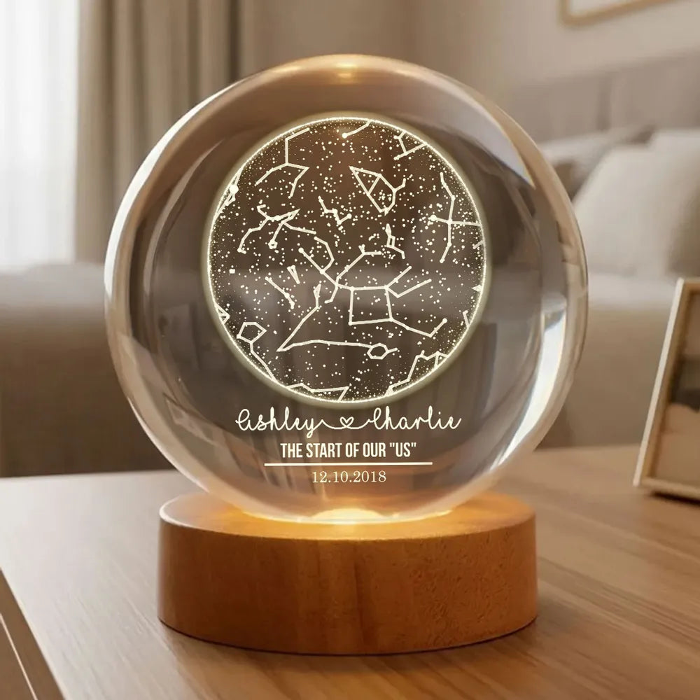 Star Map By Date Couple - Personalized Crystal Ball LED Night Light - Anniversary, Valentine's Day Gift, Gift For Him, Gift For Her