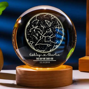 Star Map By Date Couple - Personalized Crystal Ball LED Night Light - Anniversary, Valentine's Day Gift, Gift For Him, Gift For Her