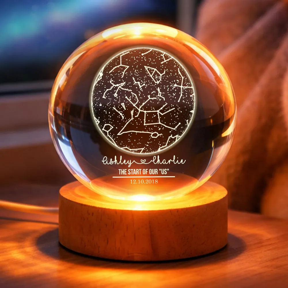 Star Map By Date Couple - Personalized Crystal Ball LED Night Light - Anniversary, Valentine's Day Gift, Gift For Him, Gift For Her
