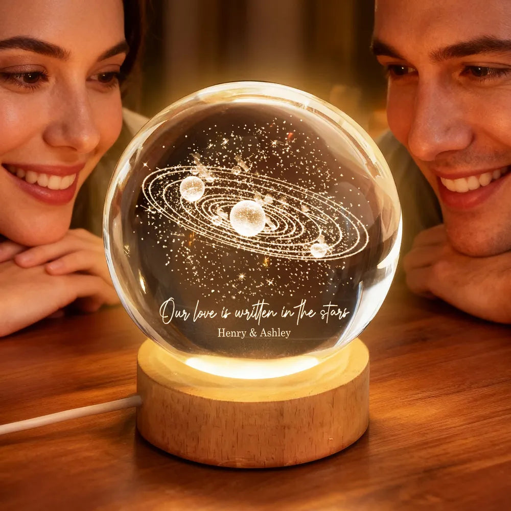 Our Love is Written in the Stars Universe Solar System - Personalized Crystal Ball LED Night Light - Heartfelt Gift for Her, for Him, Couple Keepsake