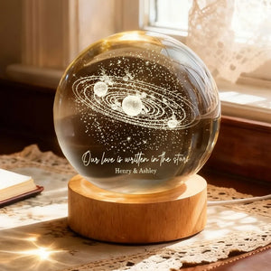 Our Love is Written in the Stars Universe Solar System - Personalized Crystal Ball LED Night Light - Heartfelt Gift for Her, for Him, Couple Keepsake