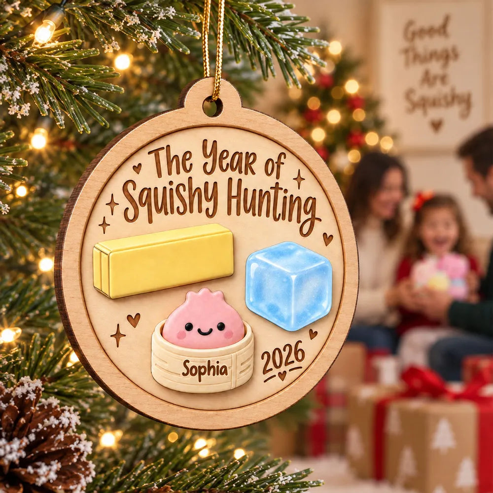 The Year Of Squishy Hunting 2D Flat - Personalized Wooden Ornament - Funny Viral Squishy 2026 Trend Gift For Kids, Squishy Lovers