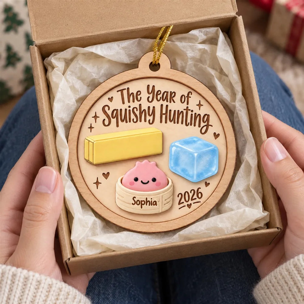The Year Of Squishy Hunting 2D Flat - Personalized Wooden Ornament - Funny Viral Squishy 2026 Trend Gift For Kids, Squishy Lovers