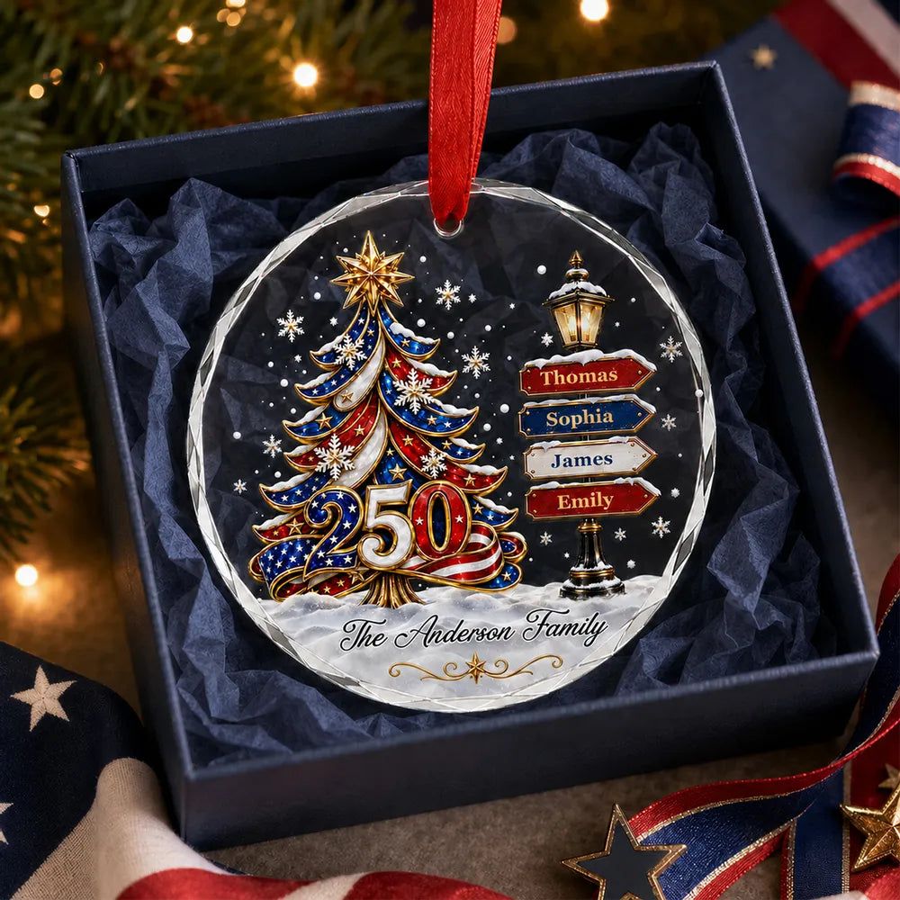 America 250 Family Tree - Personalized Glass Ornament
