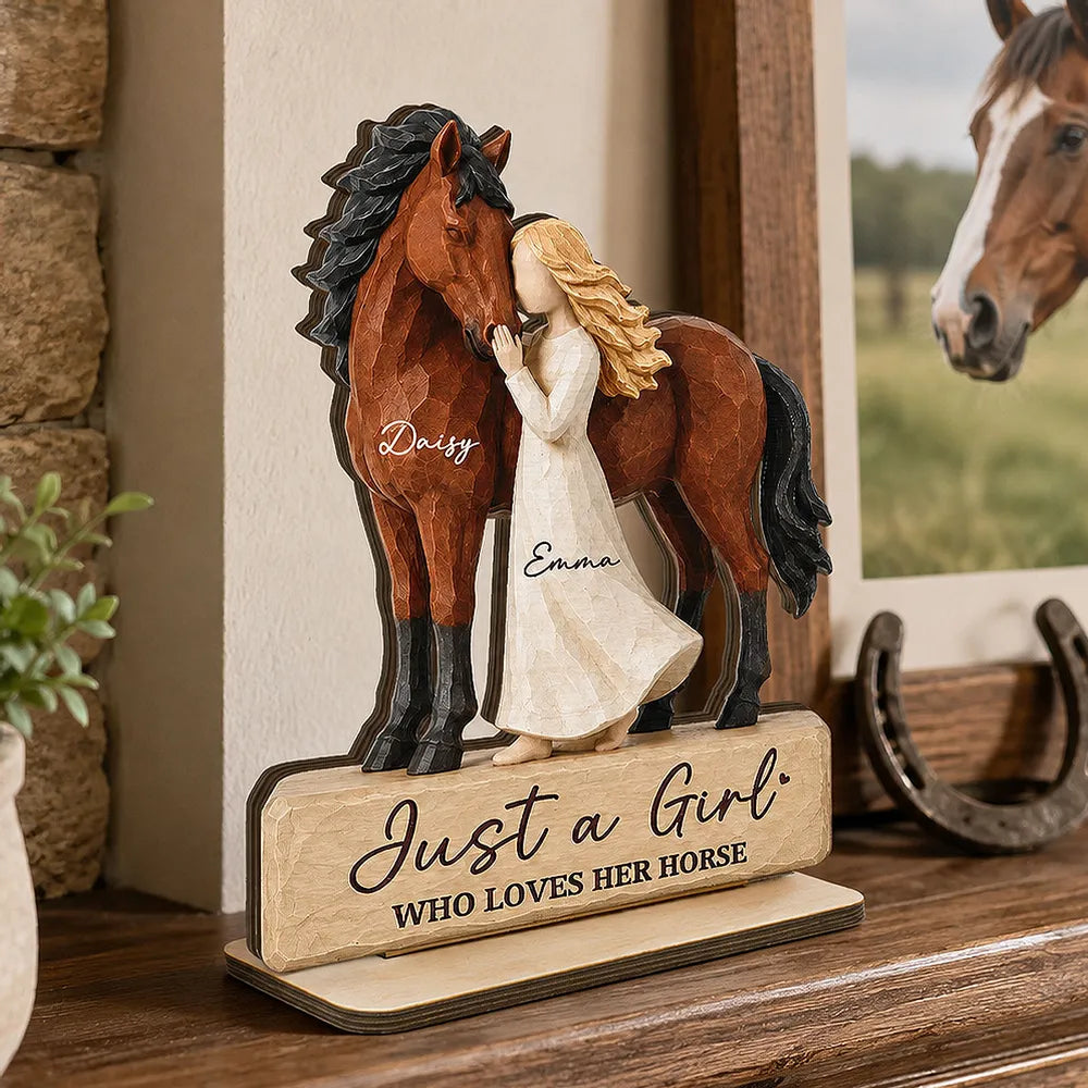Just A Girl Who Loves Her Horse - Personalized 2 Layer Wooden Plaque