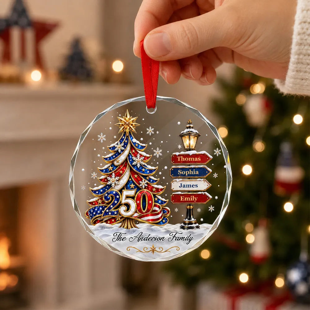 America Family Tree - Personalized Glass Ornament