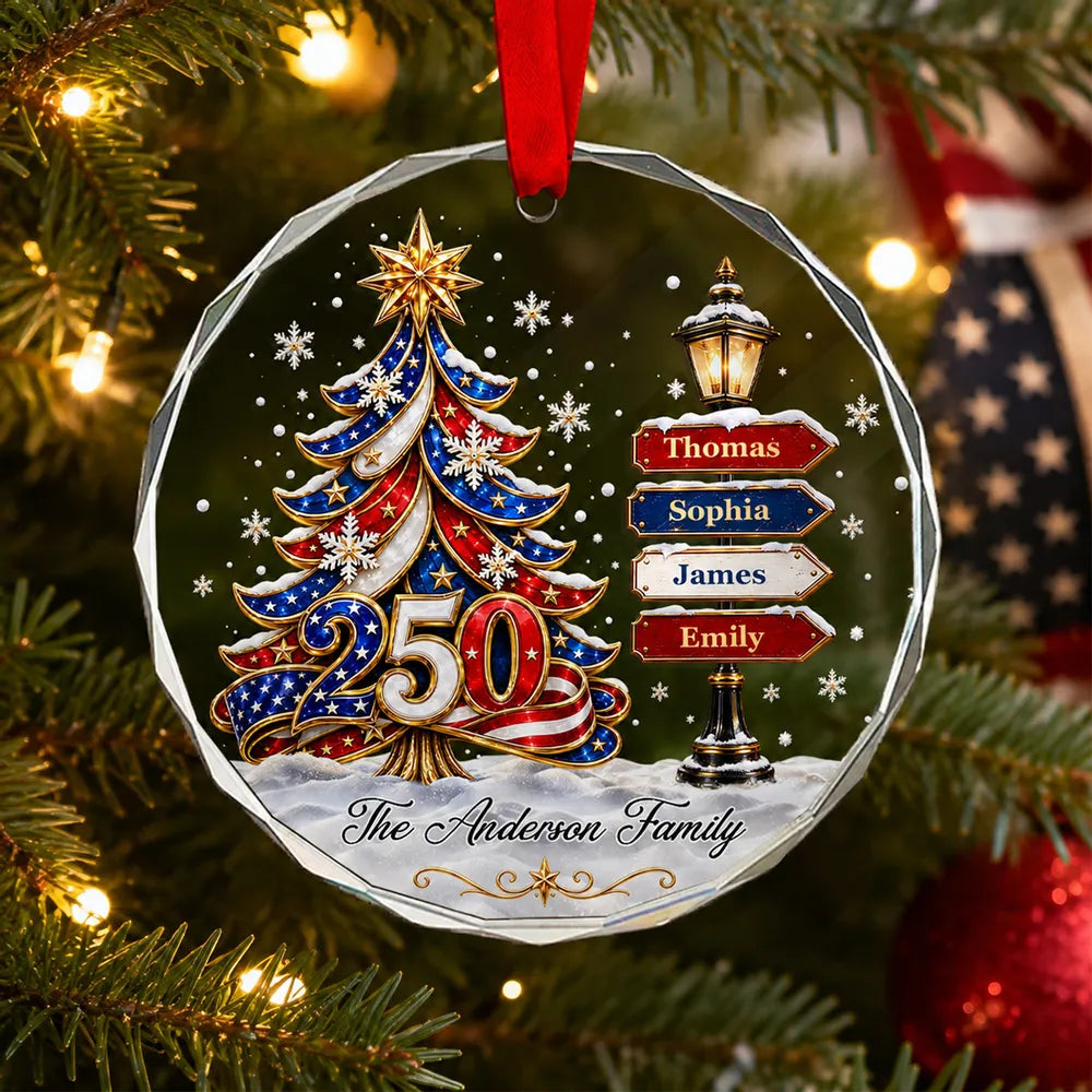 America Family Tree - Personalized Glass Ornament