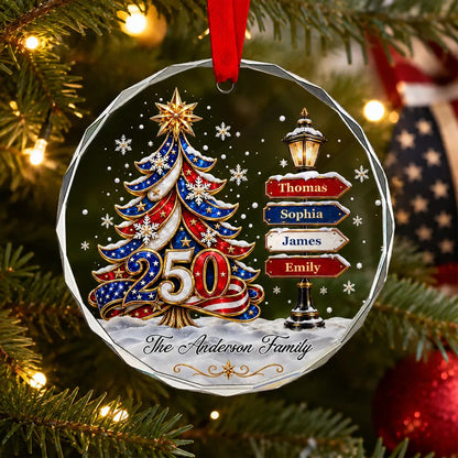 America Family Tree - Personalized Glass Ornament