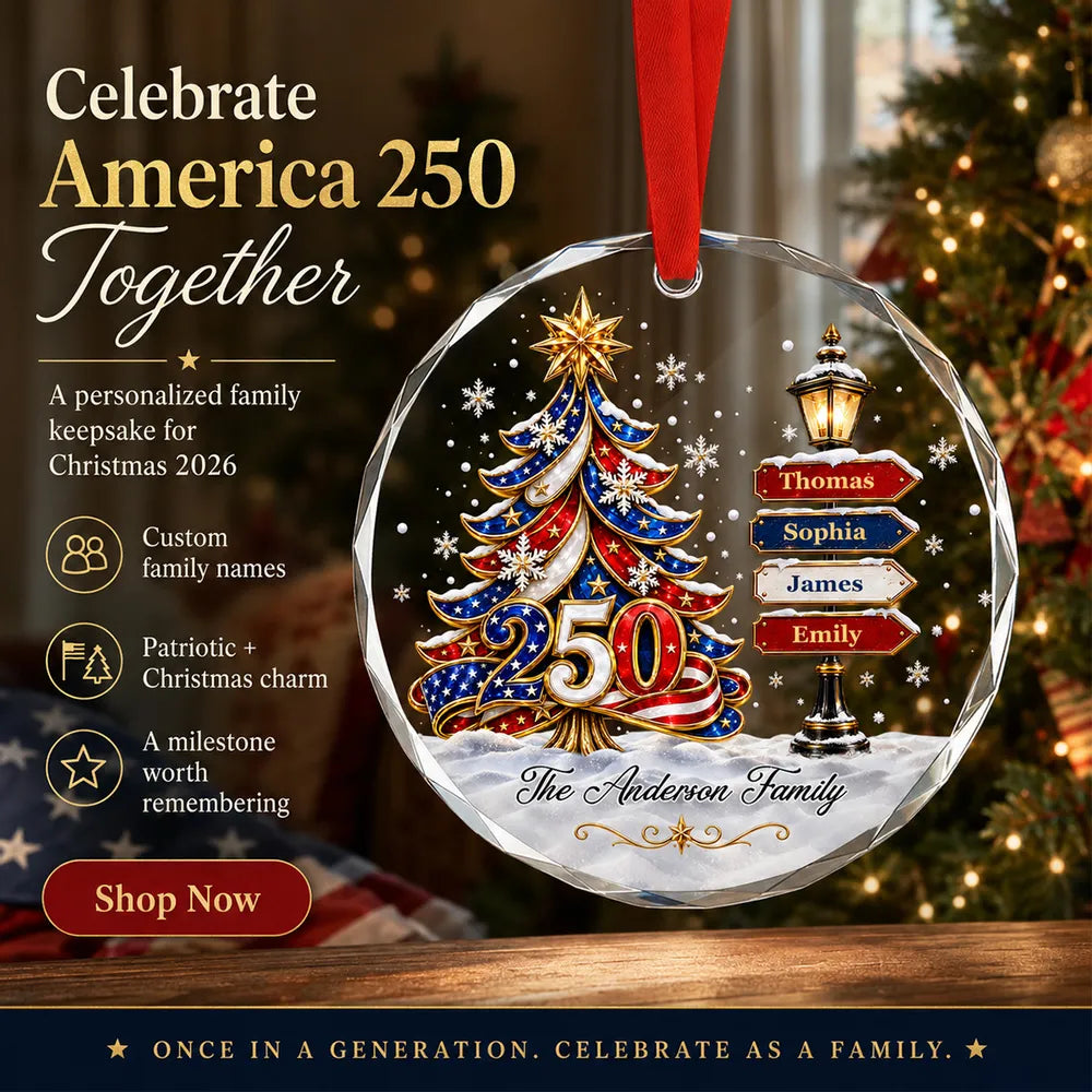 America 250 Family Tree - Personalized Glass Ornament