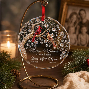 Always And Forever in Our Hearts - Personalized Glass Ornament - Heartfelt Memory Sympathy Keepsake for Loved Ones