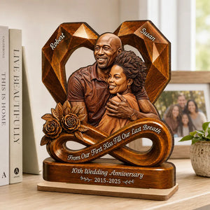 Custom Photo Couple Wooden Heart - Personalized 2-Layered Wooden Plaque - Anniversary Gift, Gift For Couple