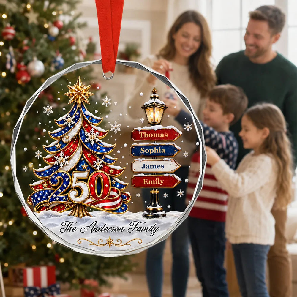 America 250 Family Tree - Personalized Glass Ornament