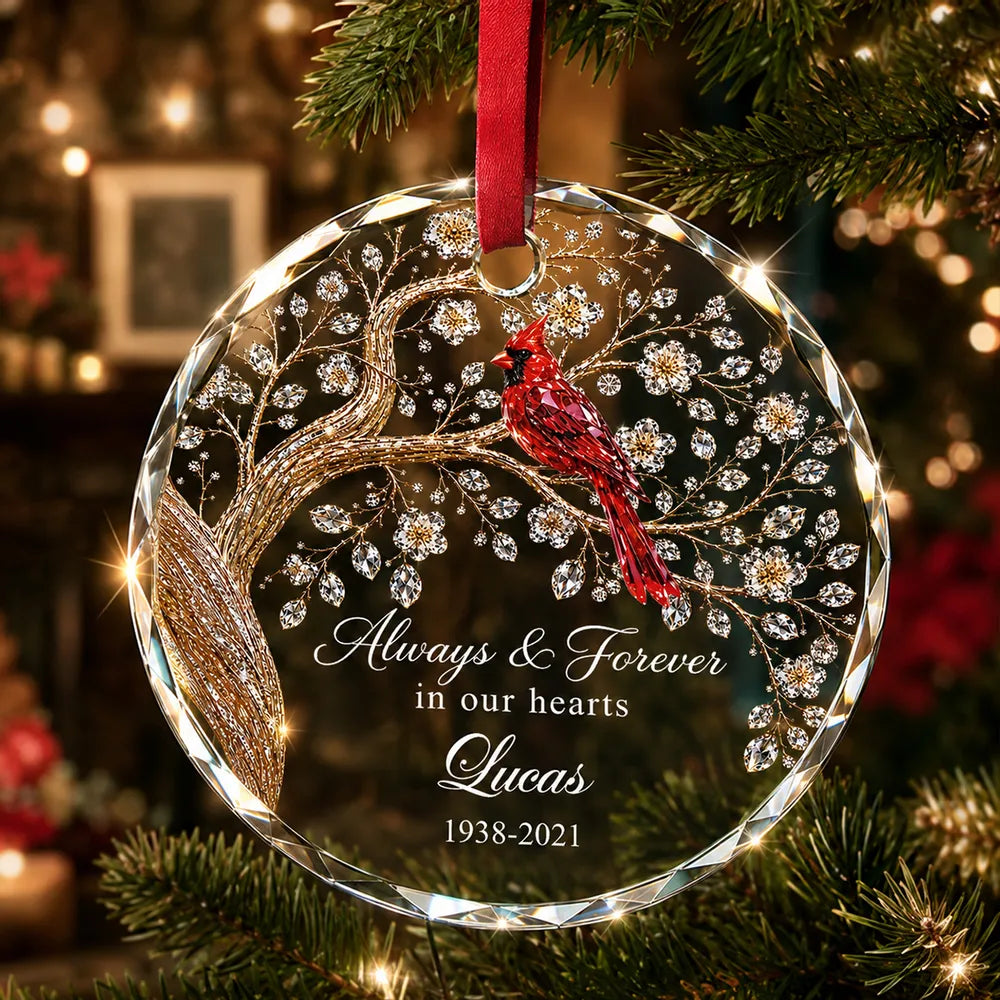 Always And Forever in Our Hearts - Personalized Glass Ornament - Heartfelt Memory Sympathy Keepsake for Loved Ones