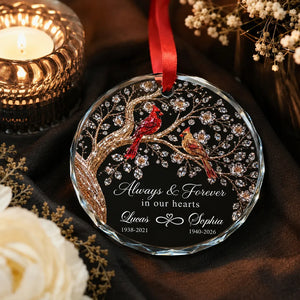 Always And Forever in Our Hearts - Personalized Glass Ornament - Heartfelt Memory Sympathy Keepsake for Loved Ones