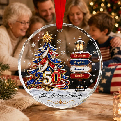 America Family Tree - Personalized Glass Ornament