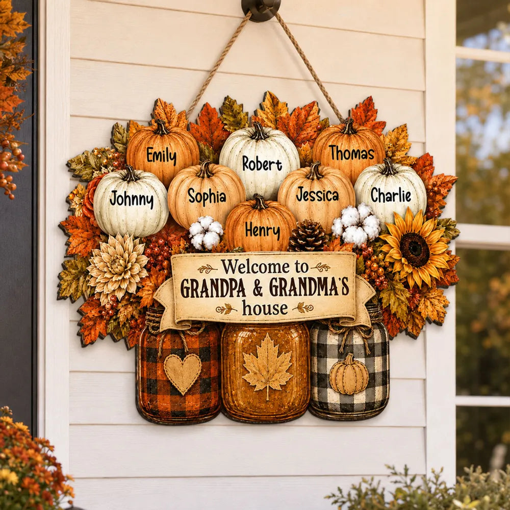 Welcome To Grandma Grandpa House - Personalized Wood Sign - Fall Decoration For Grandparents
