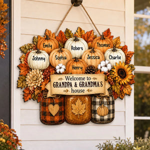 Welcome To Grandma Grandpa House - Personalized Wood Sign - Fall Decoration For Grandparents