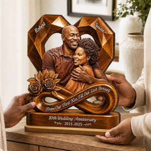Custom Photo Couple Wooden Heart - Personalized 2-Layered Wooden Plaque - Anniversary Gift, Gift For Couple