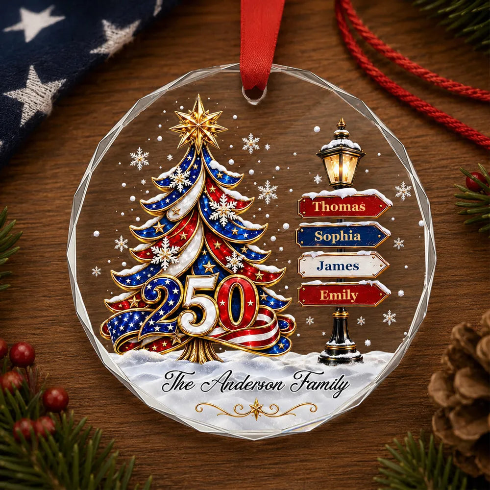 America 250 Family Tree - Personalized Glass Ornament