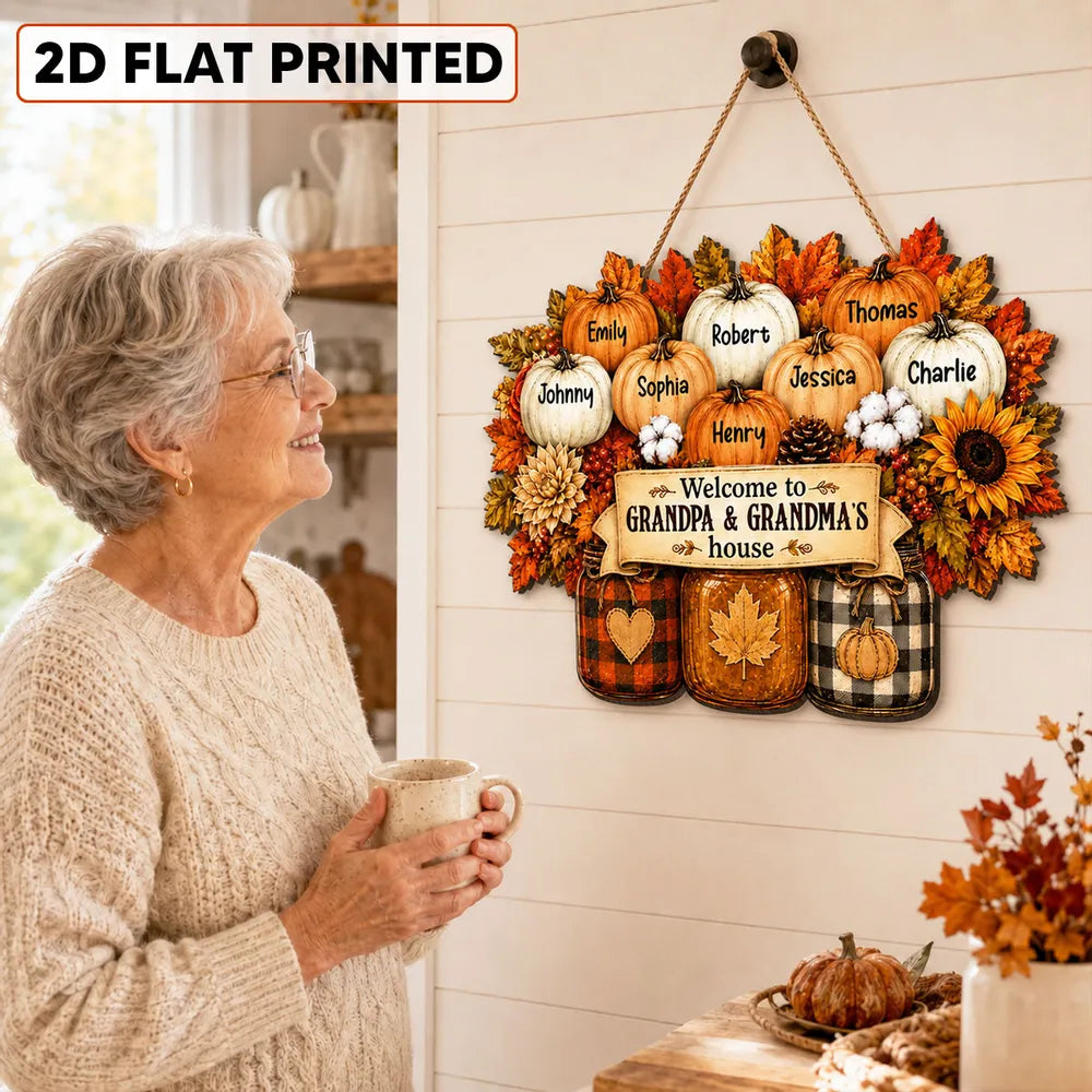 Welcome To Grandma Grandpa House - Personalized Wood Sign - Fall Decoration For Grandparents