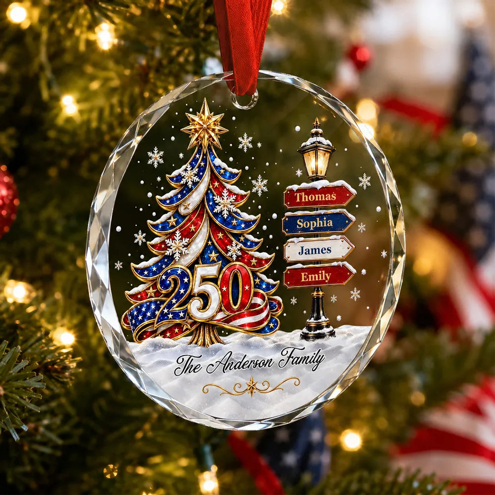 America 250 Family Tree - Personalized Glass Ornament