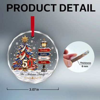 America Family Tree - Personalized Glass Ornament