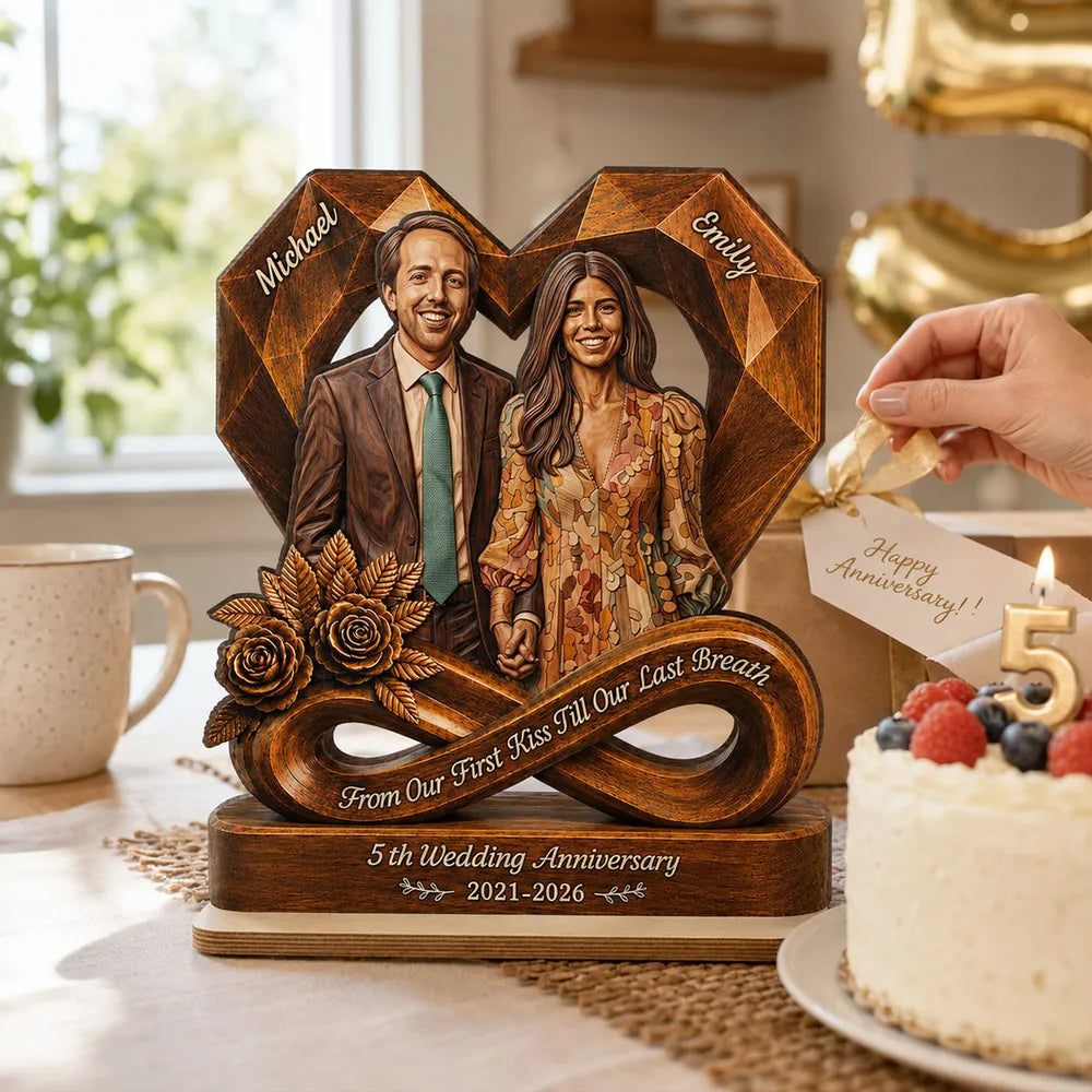 Custom Photo Couple Wooden Heart - Personalized 2-Layered Wooden Plaque - Anniversary Gift, Gift For Couple
