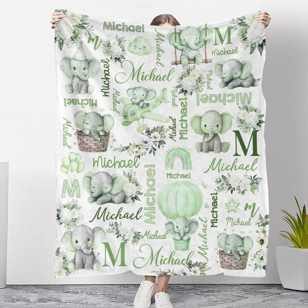 Elephant Love - Personalized Custom Fleece Blanket