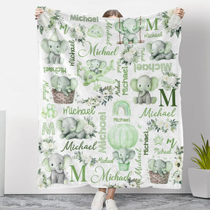 Elephant Love - Personalized Custom Fleece Blanket