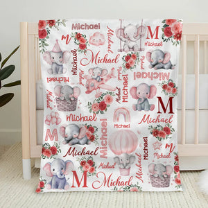 Elephant Love - Personalized Custom Fleece Blanket