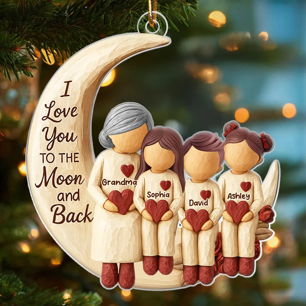 Grandma Loves You to the Moon & Back - Personalized Acrylic Ornament - Christmas Gift for Grandma, Granchildren