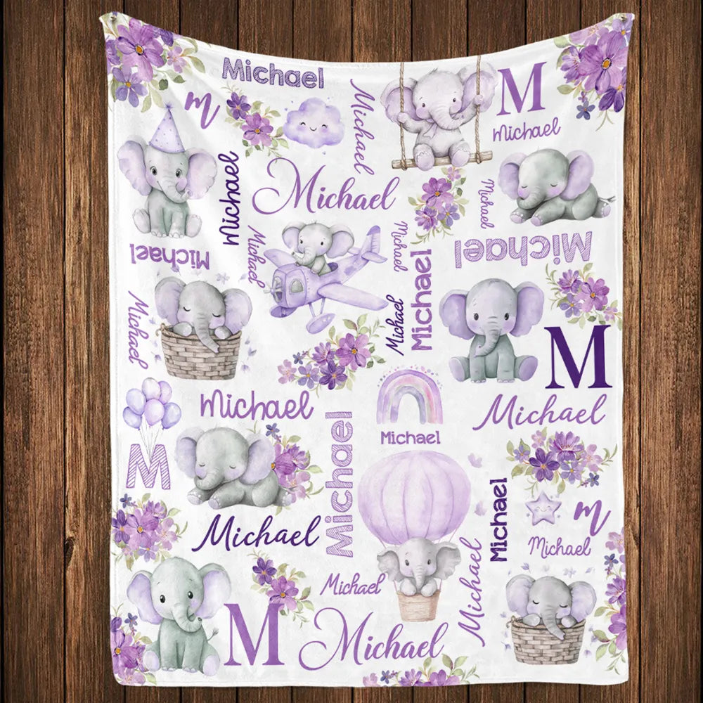 Elephant Love - Personalized Custom Fleece Blanket