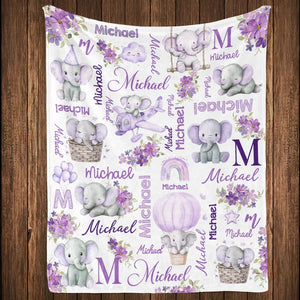 Elephant Love - Personalized Custom Fleece Blanket