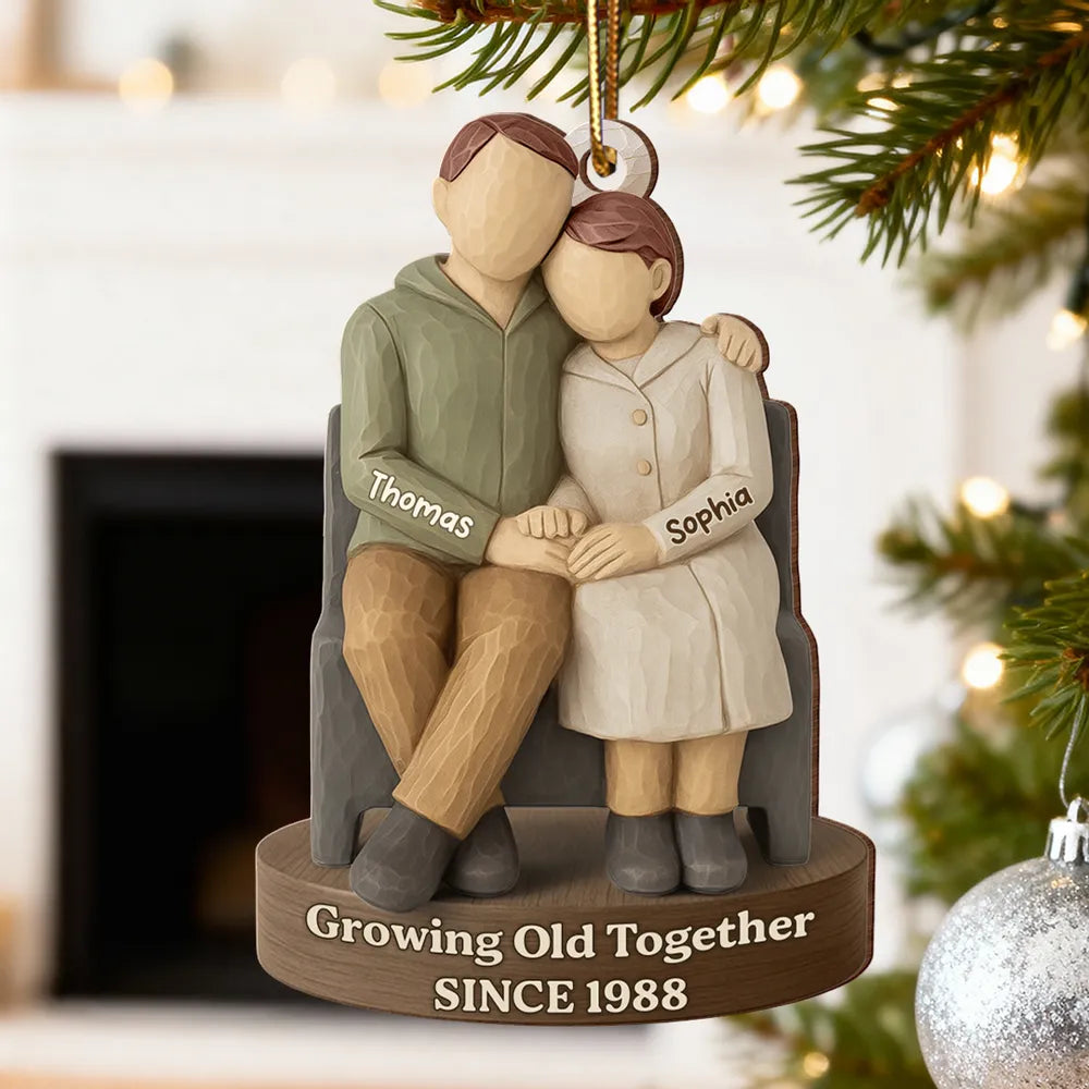 Couple Growing Old Together 3D Effect - Personalized Wooden Ornament - Christmas Gift for Couple