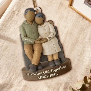 Couple Growing Old Together 3D Effect - Personalized Wooden Ornament - Christmas Gift for Couple