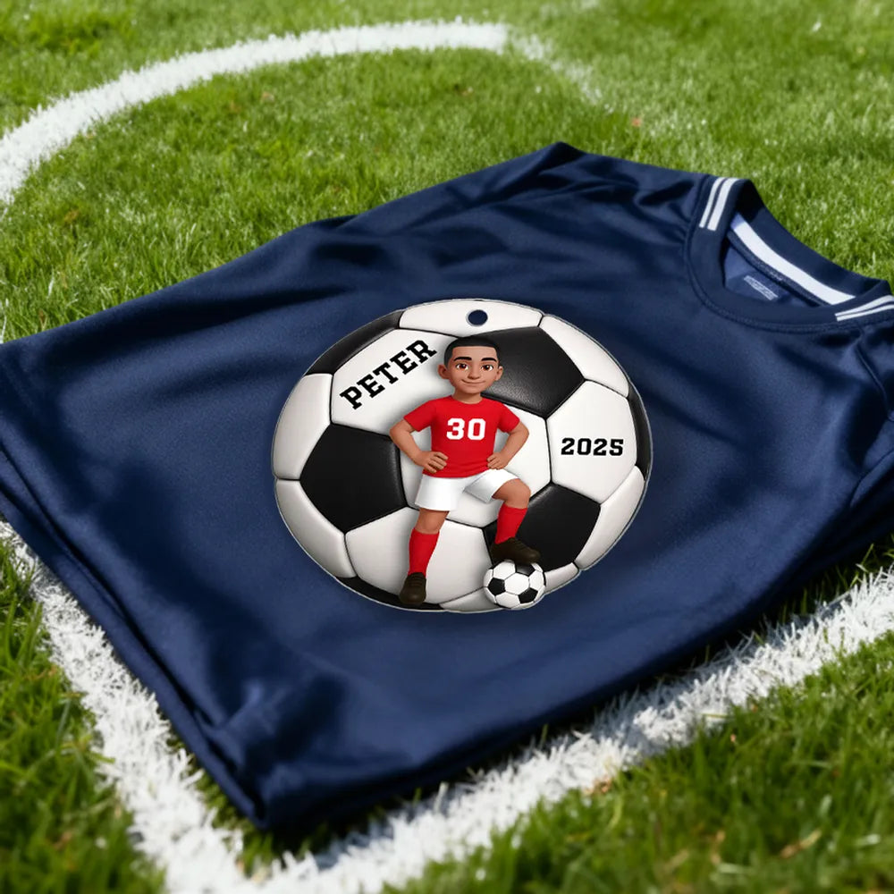 Soccer Boy 3D Effect - Personalized Christmas Acrylic Ornament Soccer Lover Custom Christmas Acrylic Ornament Christmas Tree Decoration
