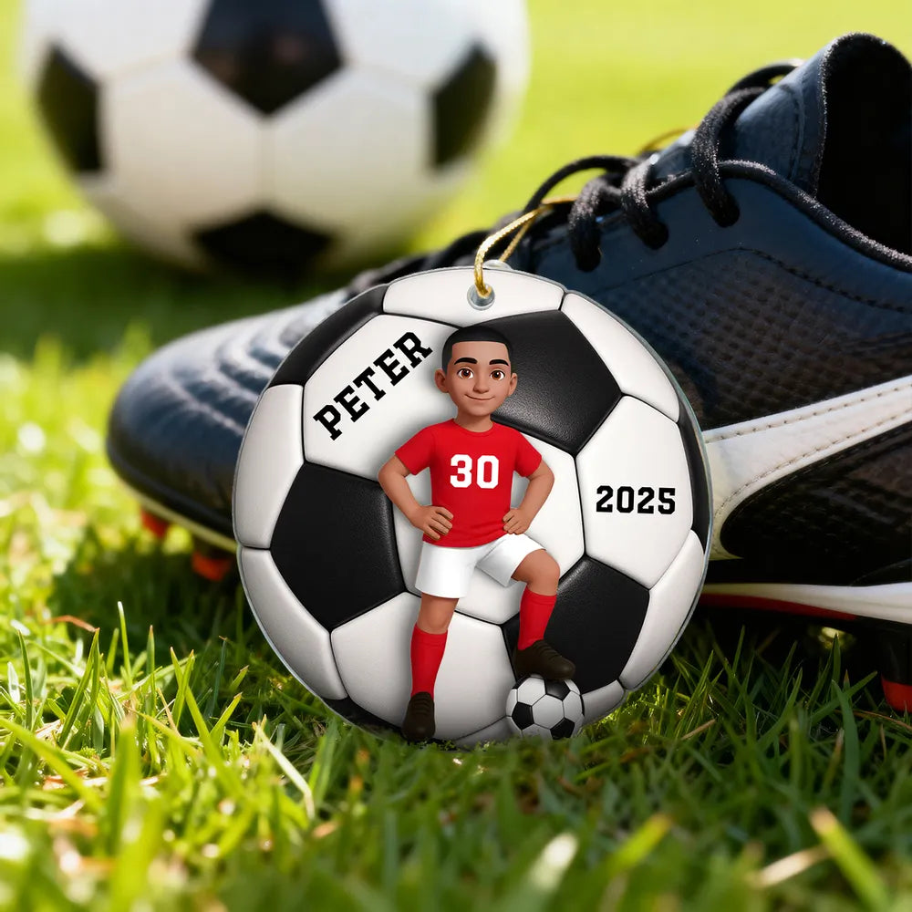 Soccer Boy 3D Effect - Personalized Christmas Acrylic Ornament Soccer Lover Custom Christmas Acrylic Ornament Christmas Tree Decoration