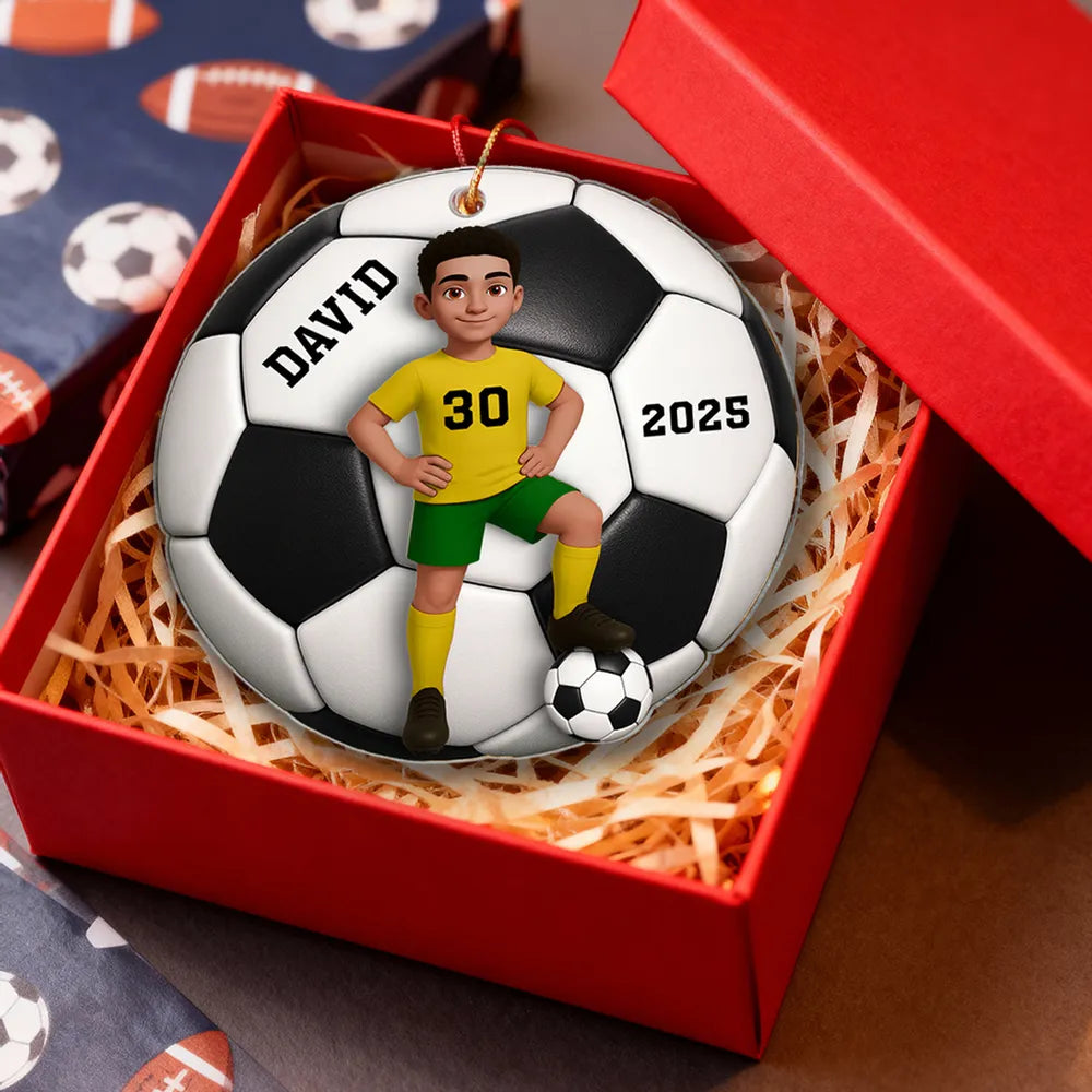 Soccer Boy 3D Effect - Personalized Christmas Acrylic Ornament Soccer Lover Custom Christmas Acrylic Ornament Christmas Tree Decoration