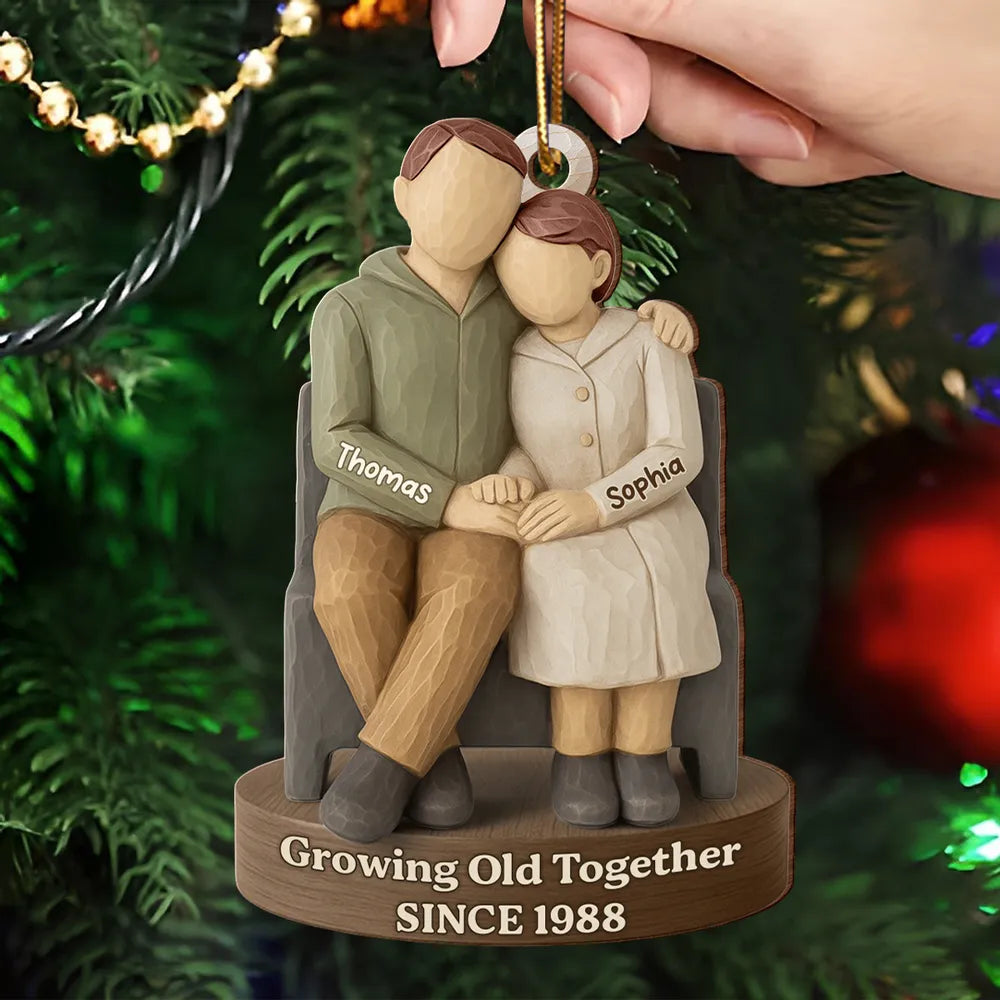Couple Growing Old Together 3D Effect - Personalized Wooden Ornament - Christmas Gift for Couple