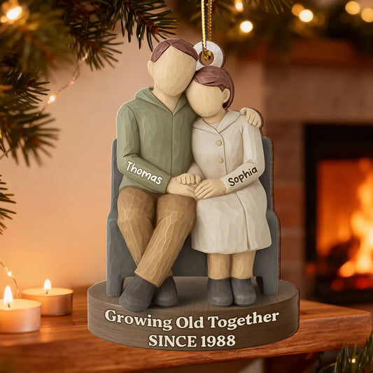 Couple Growing Old Together 3D Effect - Personalized Wooden Ornament - Christmas Gift for Couple
