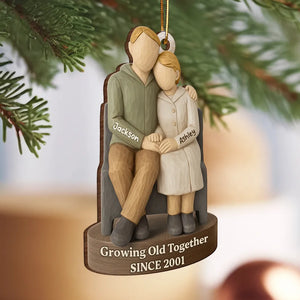 Couple Growing Old Together 3D Effect - Personalized Wooden Ornament - Christmas Gift for Couple