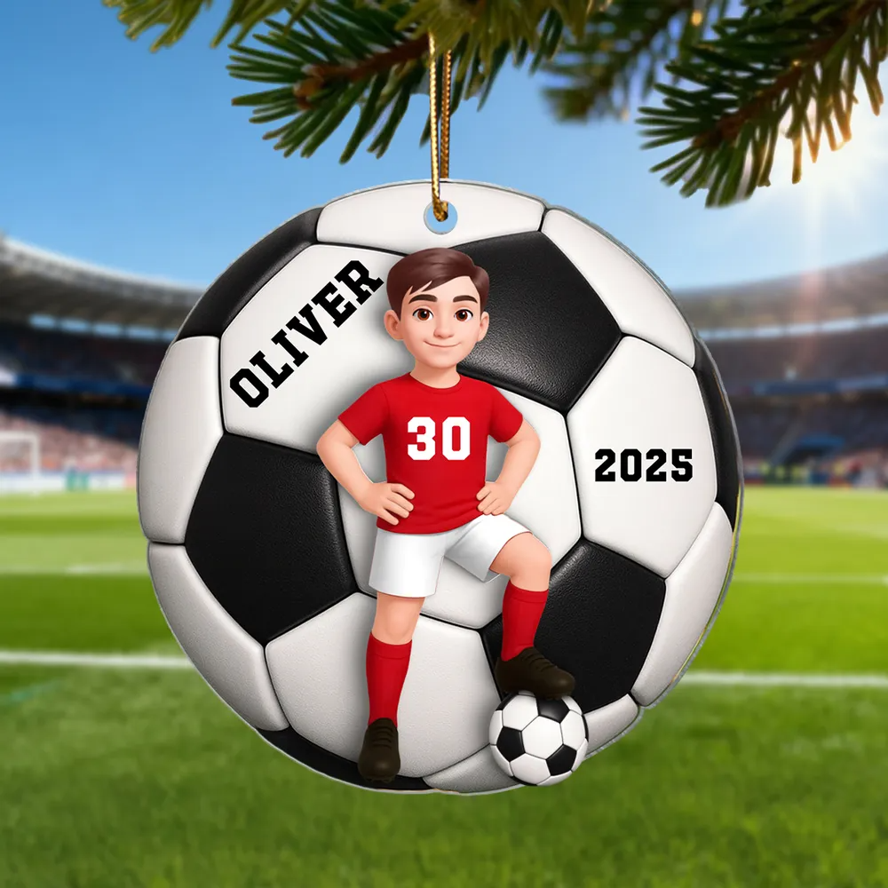 Soccer Boy 3D Effect - Personalized Christmas Acrylic Ornament Soccer Lover Custom Christmas Acrylic Ornament Christmas Tree Decoration
